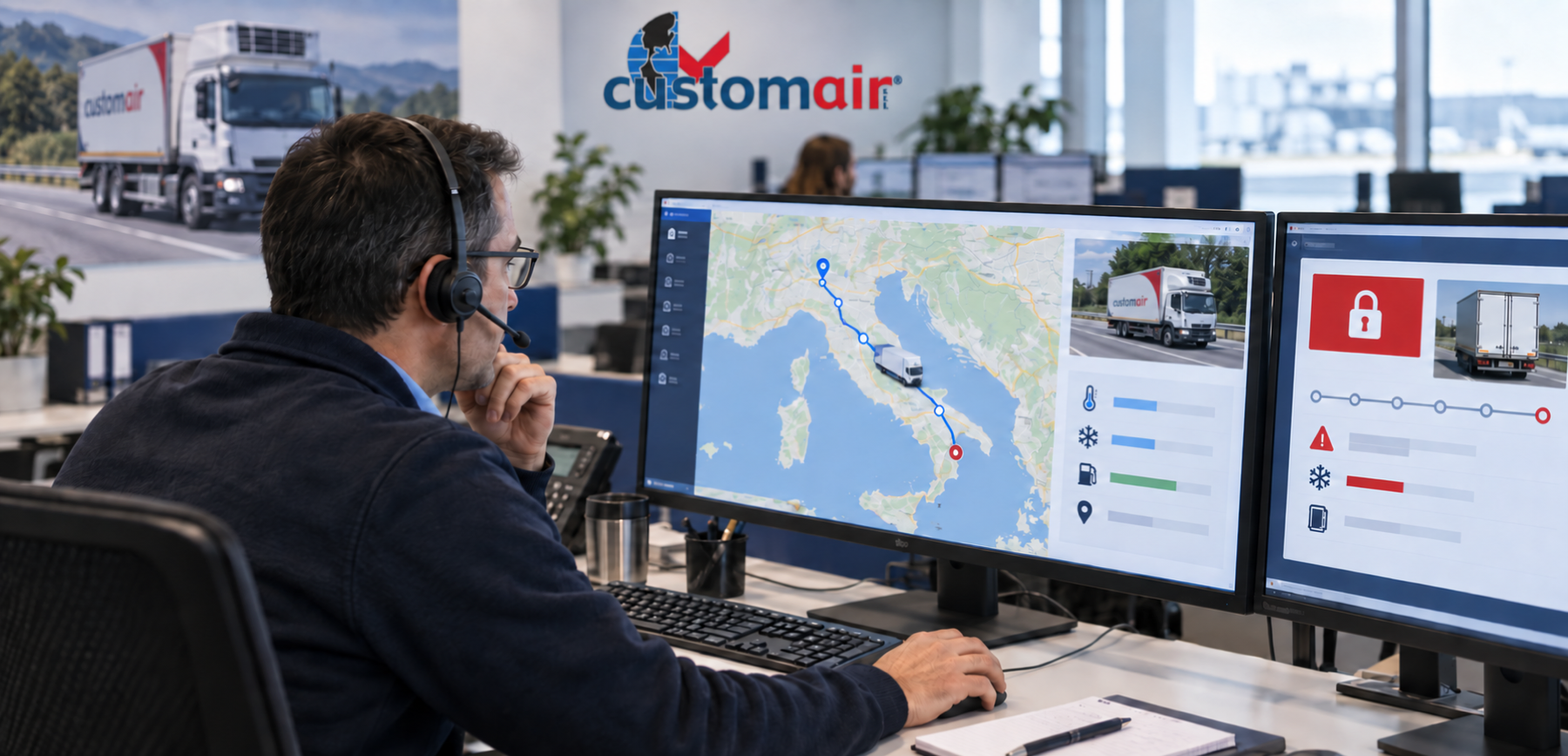 Operatore che monitora un trasporto in Italia e in Europa